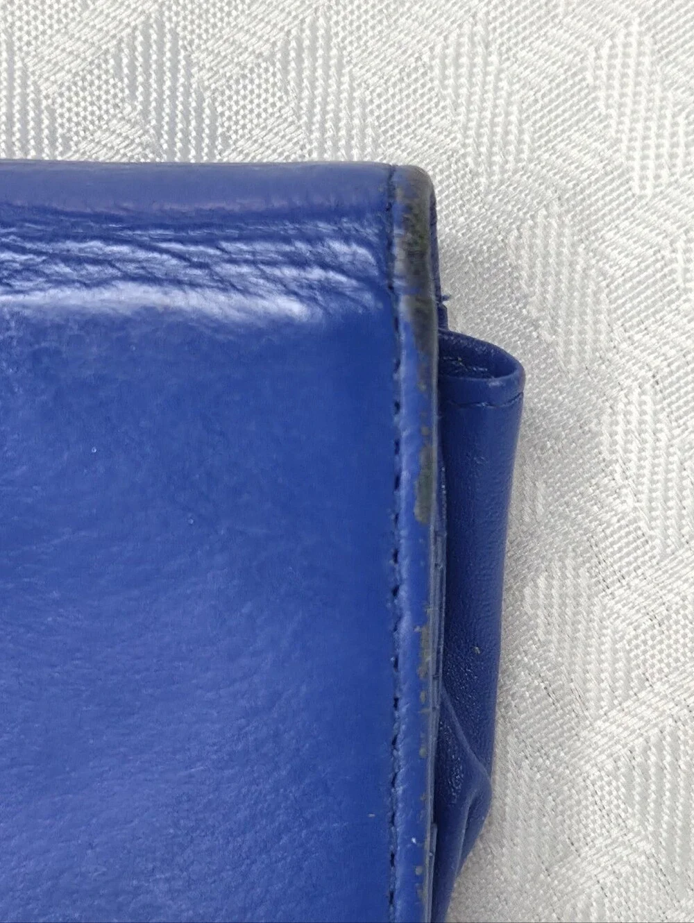 Vintage Blue Leather Wallet Long Flap Foldover Snap Bifold Cobalt Royal Blue